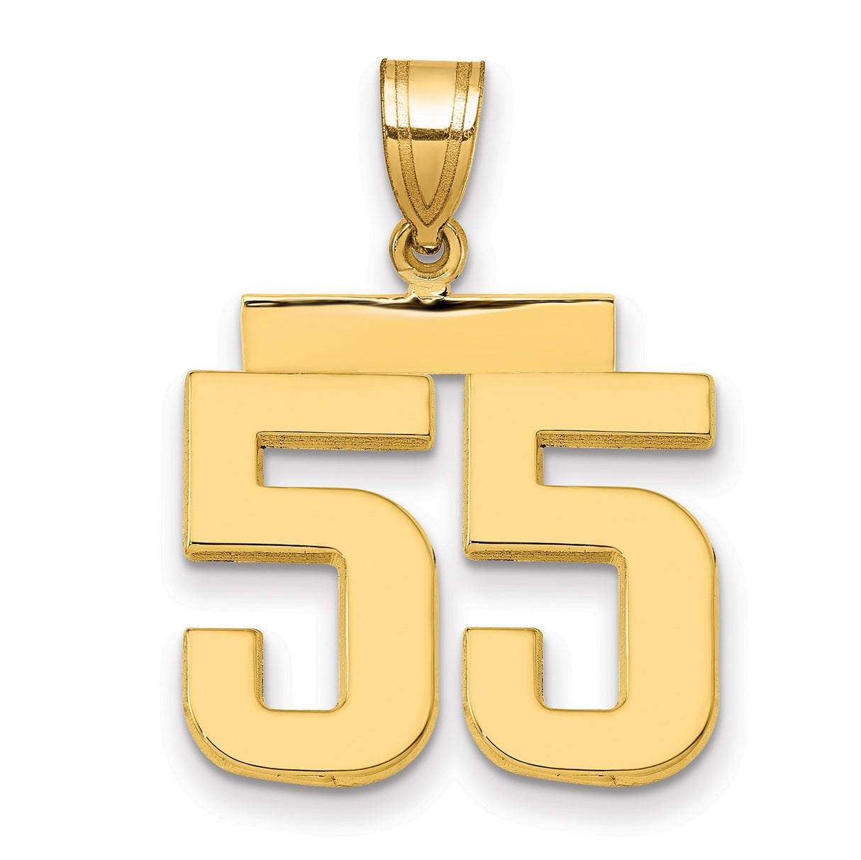 14k Yellow Gold Number 55 Pendant, Bold Polished Athletic Charm for Men or Unisex