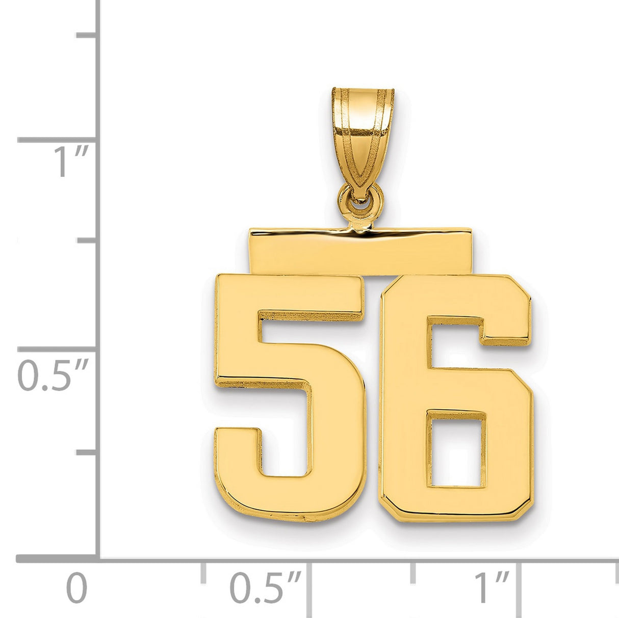 Medium Polished Number 56 Charm Pendant in Real 14k Yellow Gold