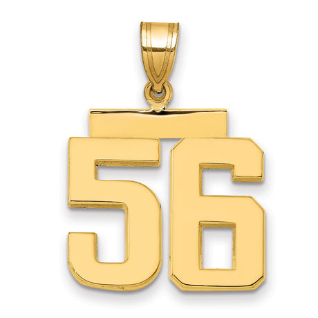 Medium Polished Number 56 Charm Pendant in Real 14k Yellow Gold