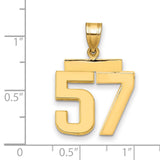 Medium Polished Number 57 Charm Pendant in Real 14k Yellow Gold