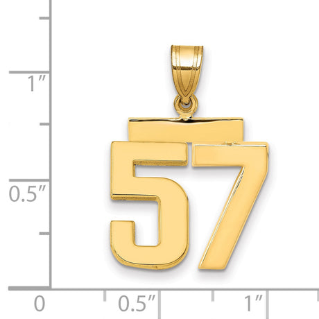 Medium Polished Number 57 Charm Pendant in Real 14k Yellow Gold