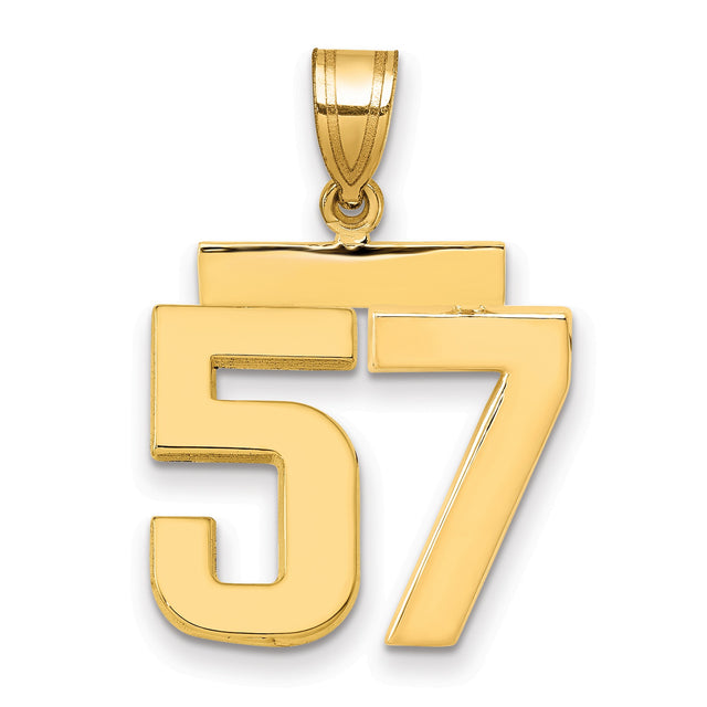 Medium Polished Number 57 Charm Pendant in Real 14k Yellow Gold