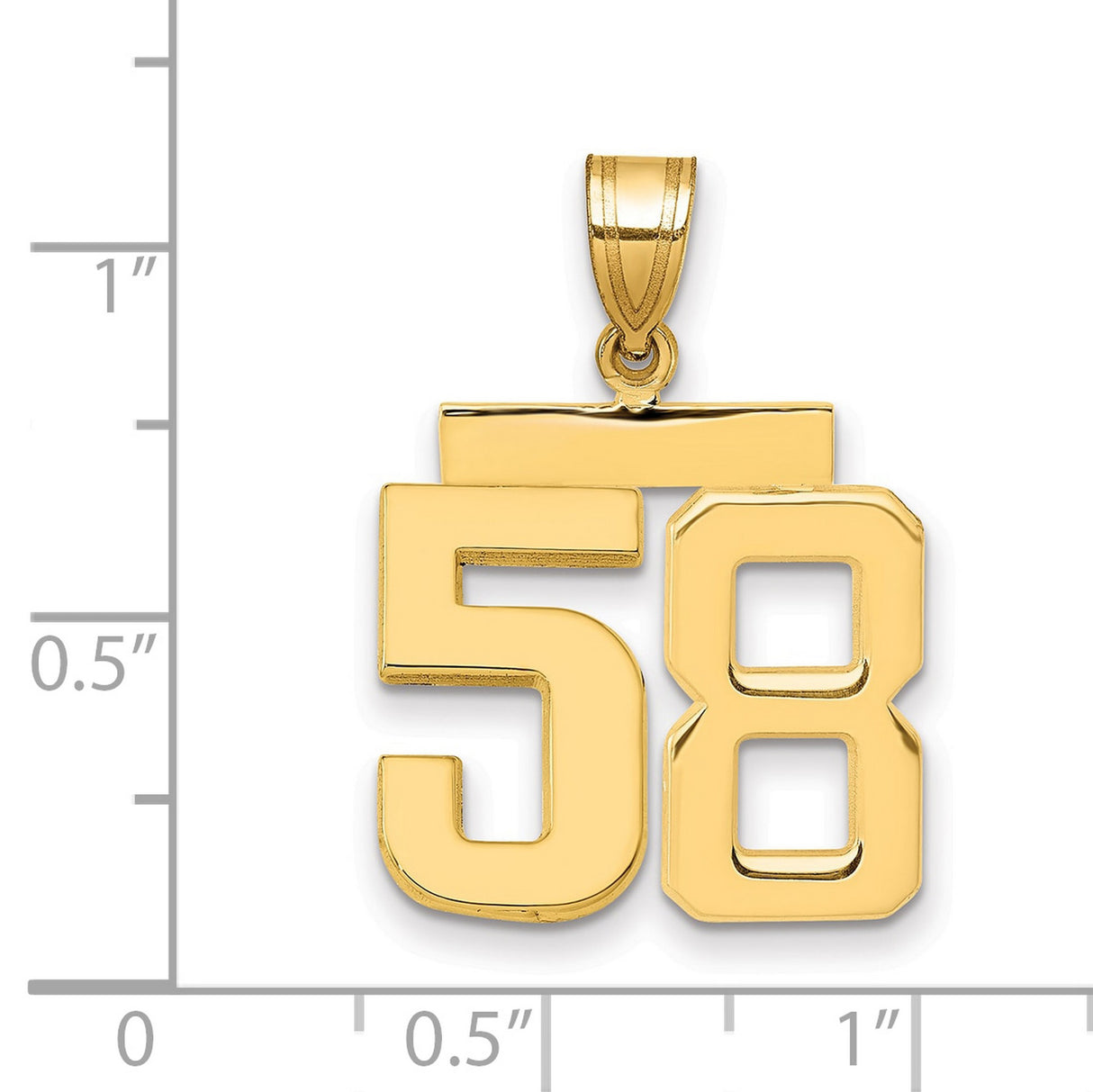 Medium Polished Number 58 Charm Pendant in Real 14k Yellow Gold