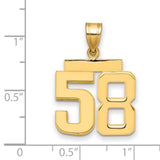 Medium Polished Number 58 Charm Pendant in Real 14k Yellow Gold