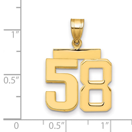 Medium Polished Number 58 Charm Pendant in Real 14k Yellow Gold