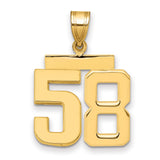 Medium Polished Number 58 Charm Pendant in Real 14k Yellow Gold