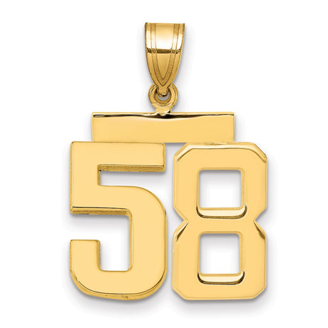 Medium Polished Number 58 Charm Pendant in Real 14k Yellow Gold