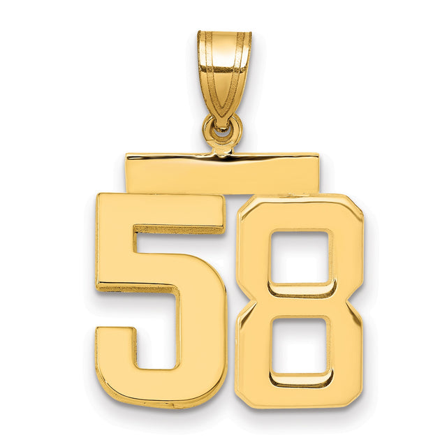 Medium Polished Number 58 Charm Pendant in Real 14k Yellow Gold