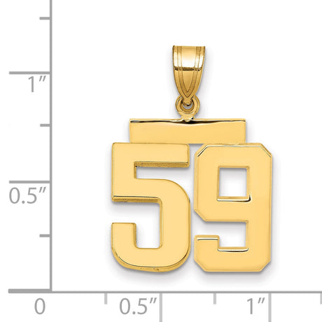 Medium Polished Number 59 Charm Pendant in Real 14k Yellow Gold