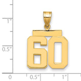 Medium Polished Number 60 Charm Pendant in Real 14k Yellow Gold