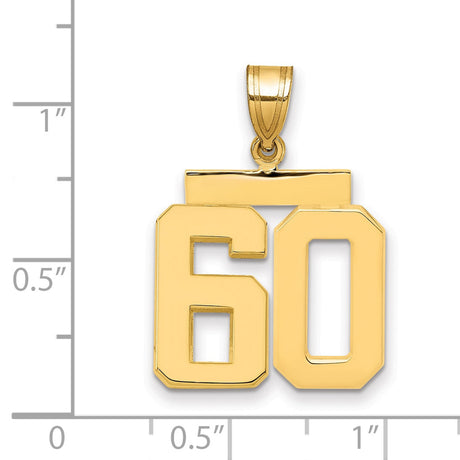 Medium Polished Number 60 Charm Pendant in Real 14k Yellow Gold