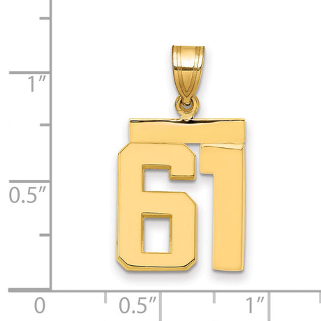 Medium Polished Number 61 Charm Pendant in Real 14k Yellow Gold