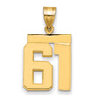 Medium Polished Number 61 Charm Pendant in Real 14k Yellow Gold