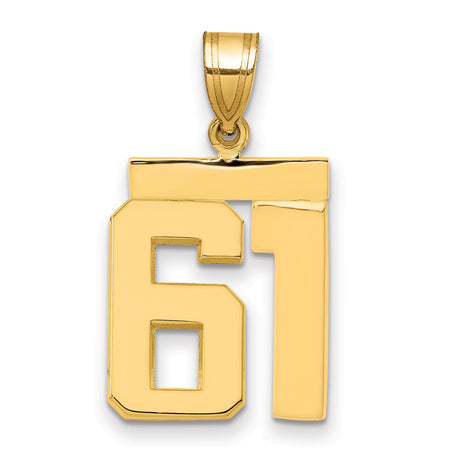 Medium Polished Number 61 Charm Pendant in Real 14k Yellow Gold