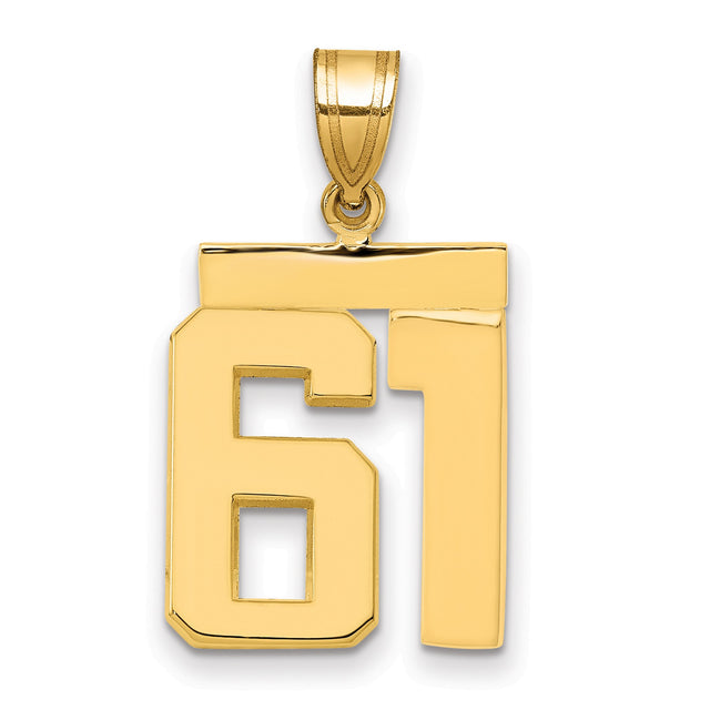 Medium Polished Number 61 Charm Pendant in Real 14k Yellow Gold