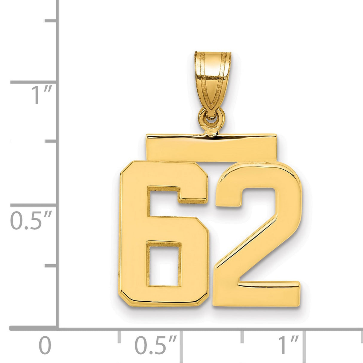 Medium Polished Number 62 Charm Pendant in Real 14k Yellow Gold