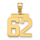 Medium Polished Number 62 Charm Pendant in Real 14k Yellow Gold