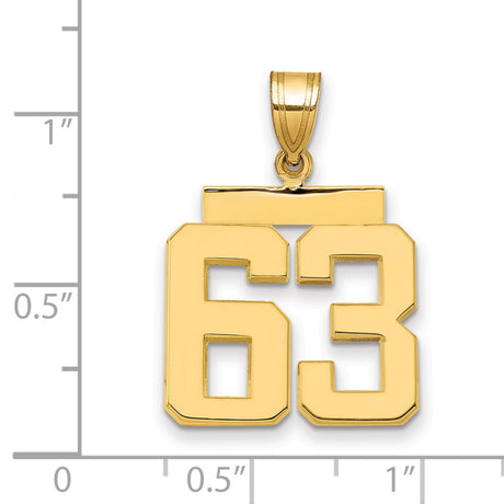 Medium Polished Number 63 Charm Pendant in Real 14k Yellow Gold