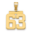 Medium Polished Number 63 Charm Pendant in Real 14k Yellow Gold