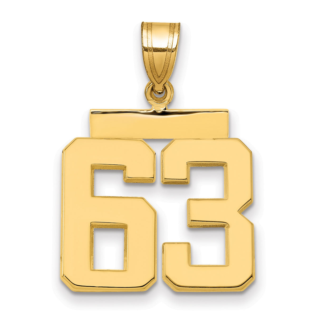 Medium Polished Number 63 Charm Pendant in Real 14k Yellow Gold