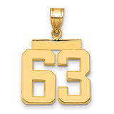 Medium Polished Number 63 Charm Pendant in Real 14k Yellow Gold