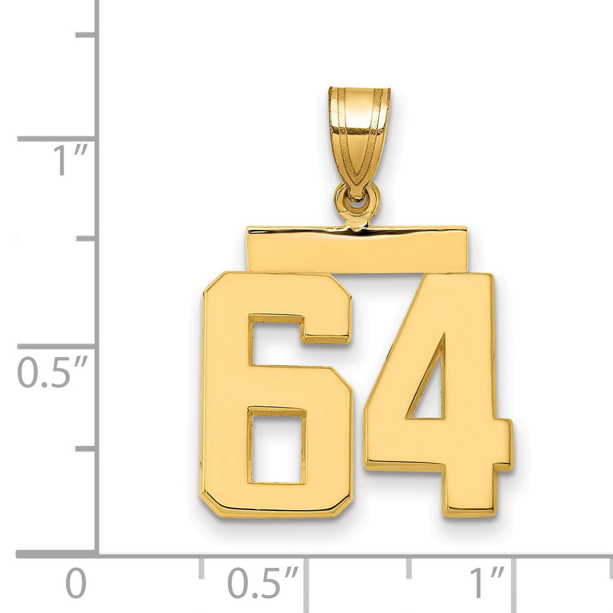 Medium Polished Number 64 Charm Pendant in Real 14k Yellow Gold