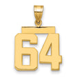 Medium Polished Number 64 Charm Pendant in Real 14k Yellow Gold