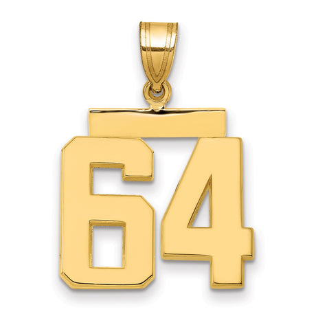 Medium Polished Number 64 Charm Pendant in Real 14k Yellow Gold