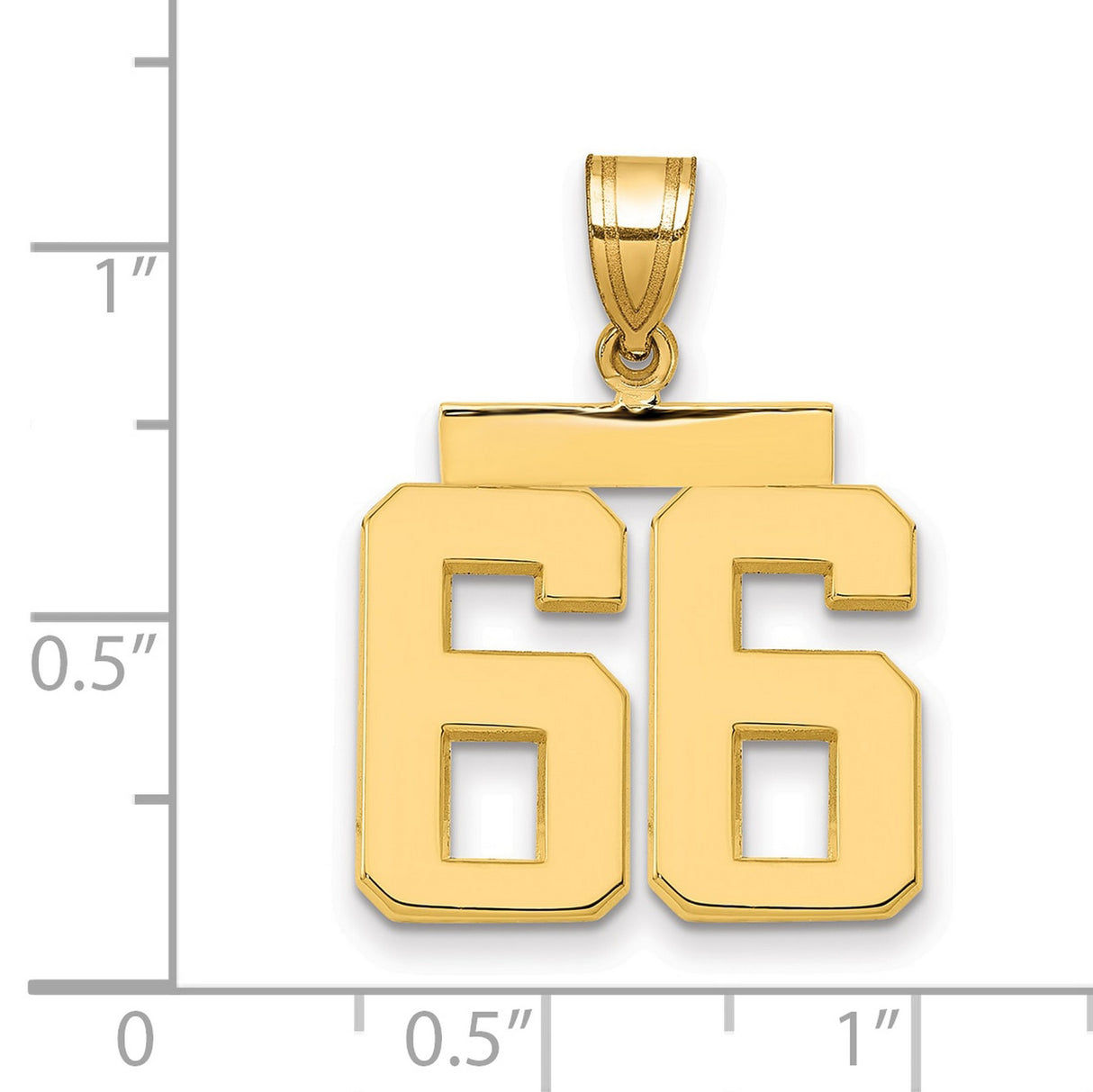 Medium Polished Number 66 Charm Pendant in Real 14k Yellow Gold