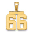 Medium Polished Number 66 Charm Pendant in Real 14k Yellow Gold