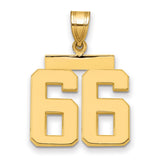 Medium Polished Number 66 Charm Pendant in Real 14k Yellow Gold