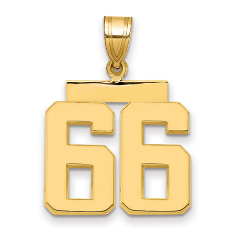 Medium Polished Number 66 Charm Pendant in Real 14k Yellow Gold