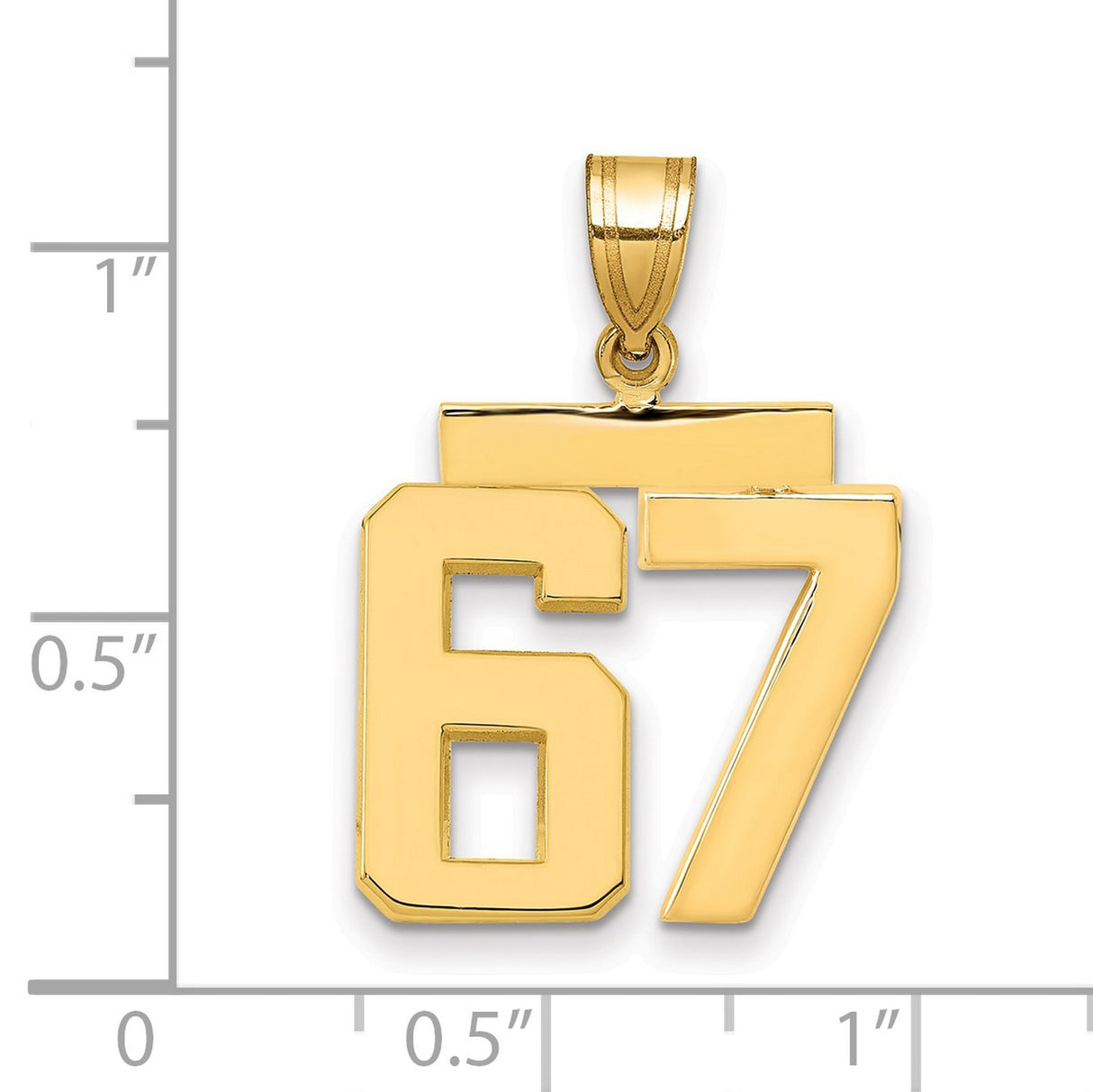 Medium Polished Number 67 Charm Pendant in Real 14k Yellow Gold
