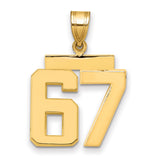 Medium Polished Number 67 Charm Pendant in Real 14k Yellow Gold