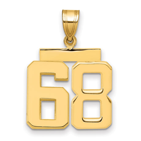Medium Polished Number 68 Charm Pendant in Real 14k Yellow Gold