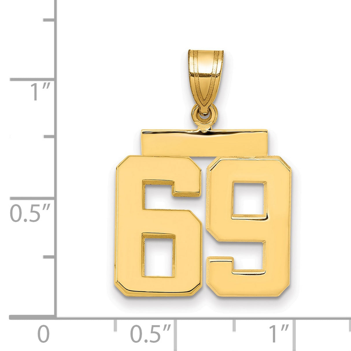 Medium Polished Number 69 Charm Pendant in Real 14k Yellow Gold