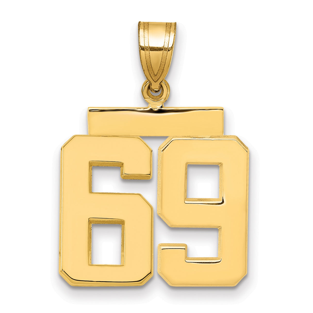 Medium Polished Number 69 Charm Pendant in Real 14k Yellow Gold