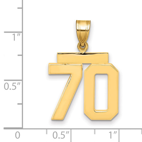 Medium Polished Number 70 Charm Pendant in Real 14k Yellow Gold