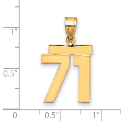 Medium Polished Number 71 Charm Pendant in Real 14k Yellow Gold