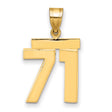 Medium Polished Number 71 Charm Pendant in Real 14k Yellow Gold