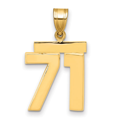 Medium Polished Number 71 Charm Pendant in Real 14k Yellow Gold