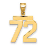 Medium Polished Number 72 Charm Pendant in Real 14k Yellow Gold