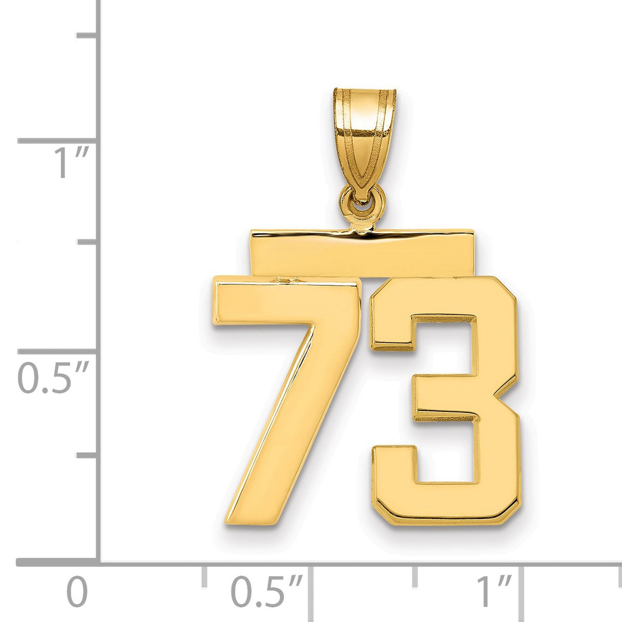 Medium Polished Number 73 Charm Pendant in Real 14k Yellow Gold