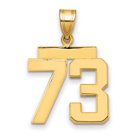 Medium Polished Number 73 Charm Pendant in Real 14k Yellow Gold