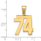 Medium Polished Number 74 Charm Pendant in Real 14k Yellow Gold