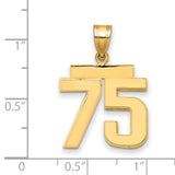 Medium Polished Number 75 Charm Pendant in Real 14k Yellow Gold