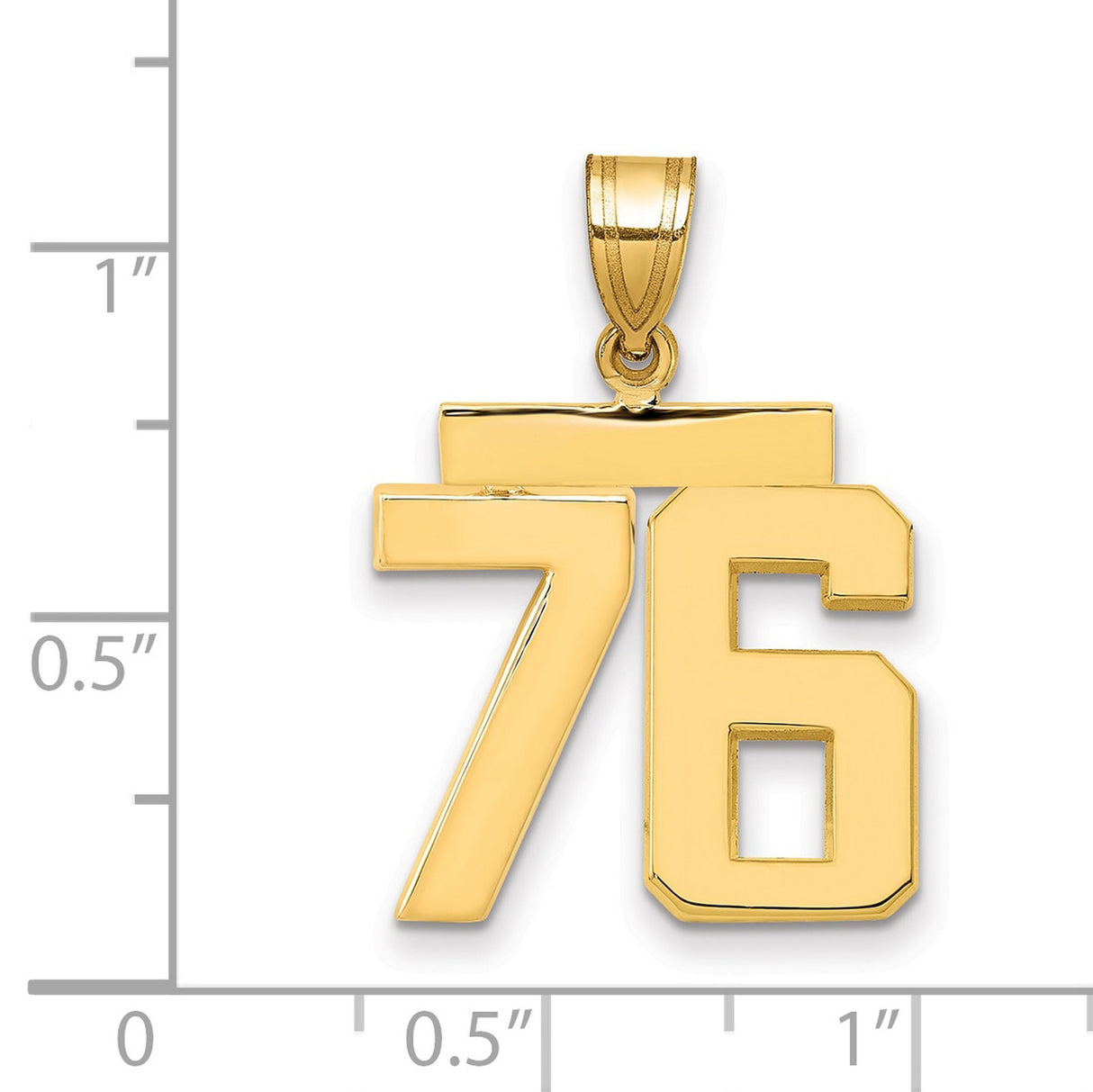 Medium Polished Number 76 Charm Pendant in Real 14k Yellow Gold