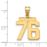 Medium Polished Number 76 Charm Pendant in Real 14k Yellow Gold