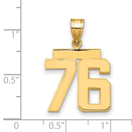 Medium Polished Number 76 Charm Pendant in Real 14k Yellow Gold