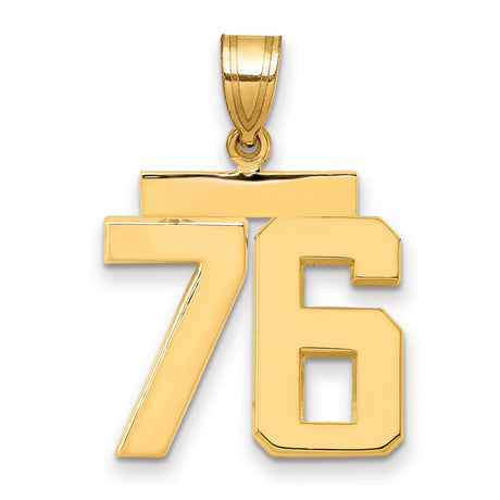 Medium Polished Number 76 Charm Pendant in Real 14k Yellow Gold